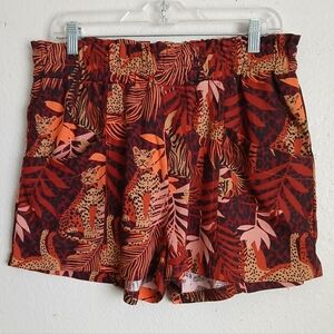 Leopard Print Women Shorts - Red and Brown